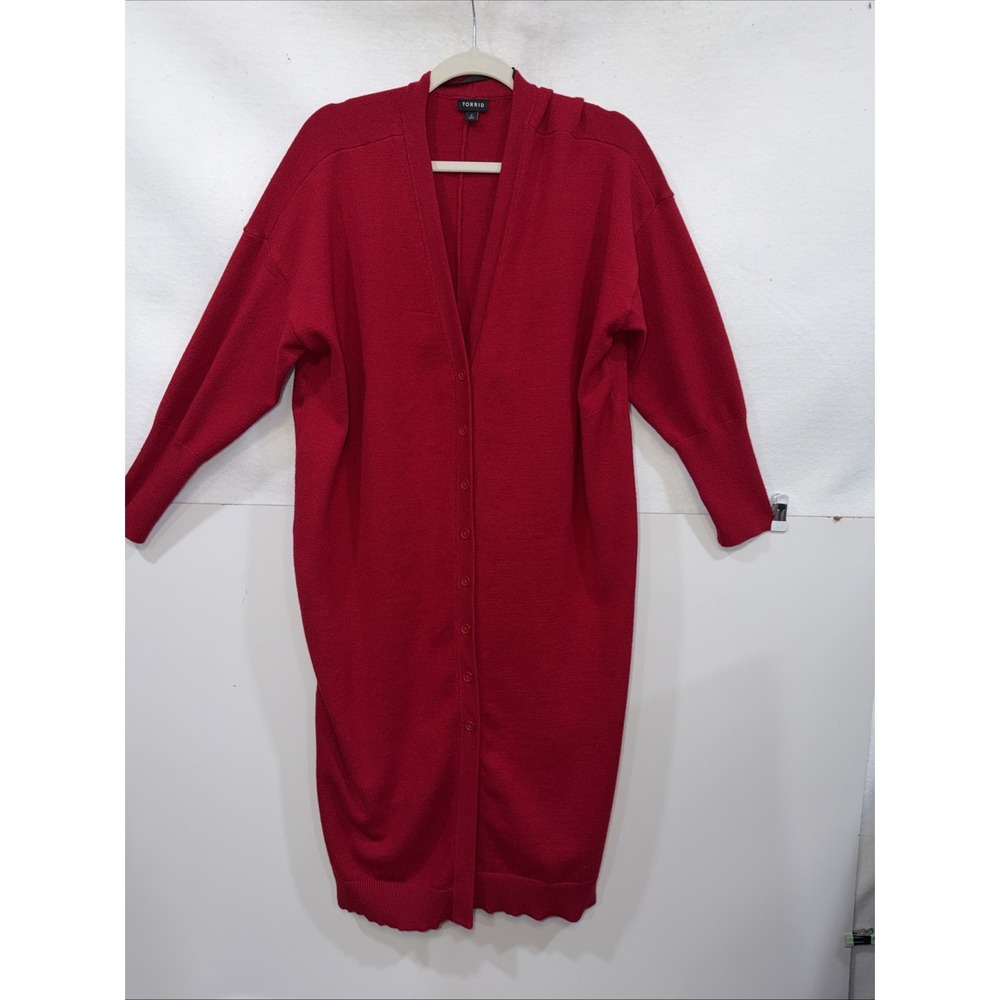 Torrid Womens Plus Size 2 Red Longline Button Front V-Neck Knit Cardigan Sweater